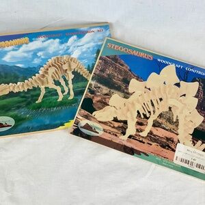2 New Dinosaur Woodcraft Construction Kits Wooden 3D Model Puzzles Gifts